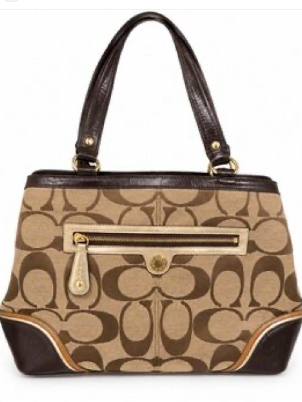Coach Brown Signature Canvas Shoulder Bag with Dark Brown Trim - Picture 3 of 3